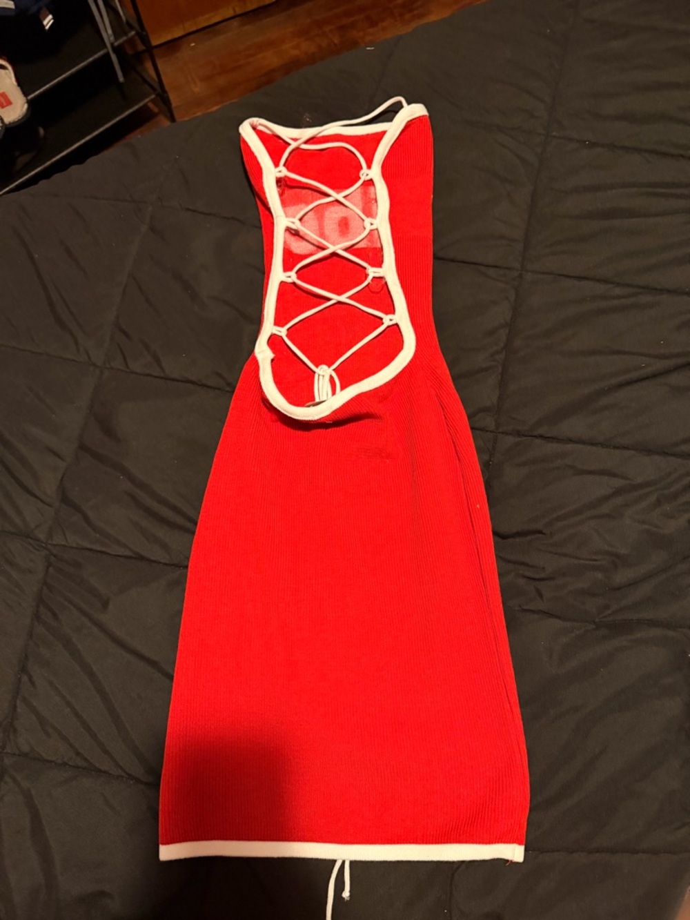 Red Lace-Up Knit Women’s Dress - Sleeveless Bodycon